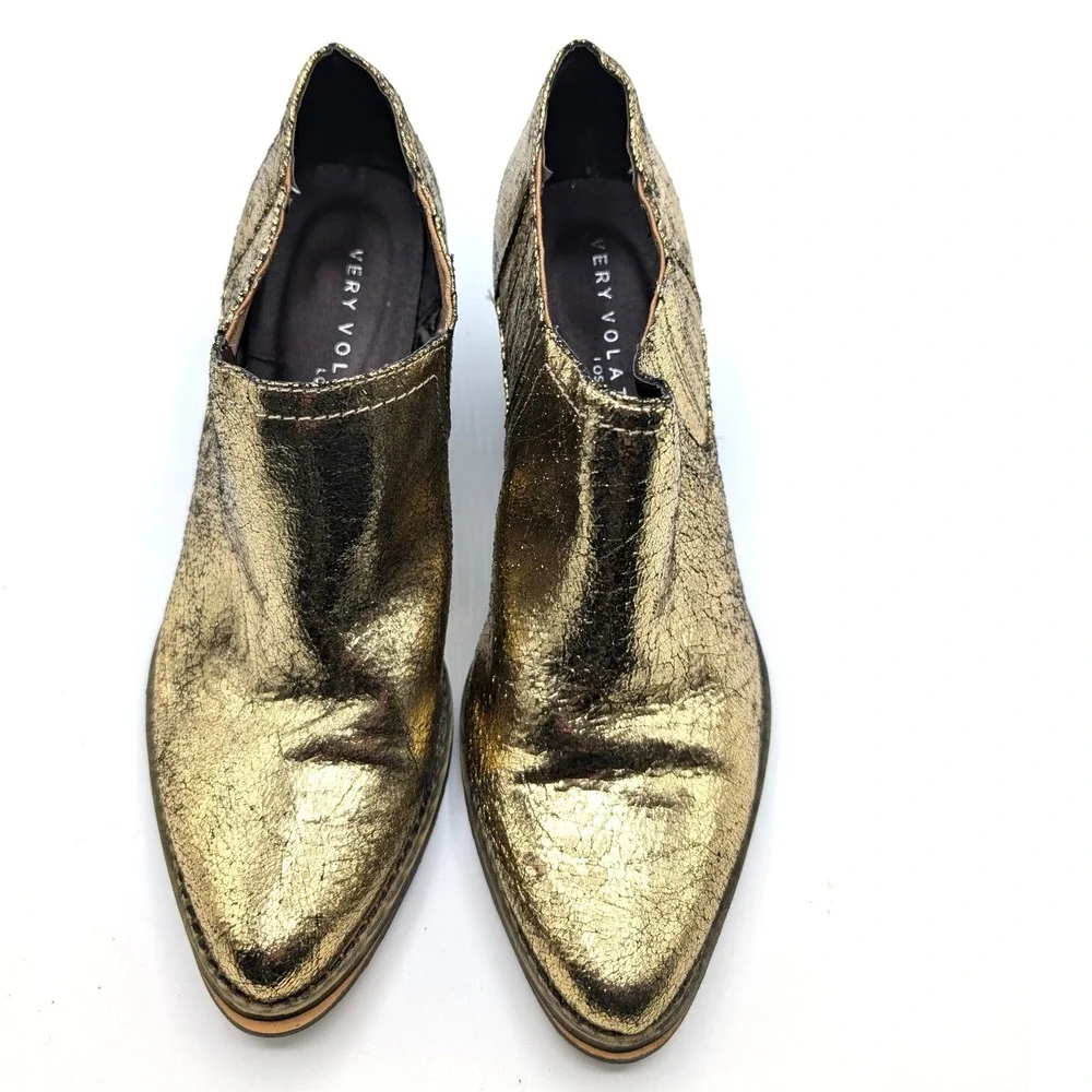 Very Volatile 6.5 Gold Boots Booties Western Block Heel Metallic Futuristic  y3k
